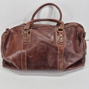Cenzo Duffle Brown Italian Leather Weekender Travel Bag Vintage   11"X10"X21"